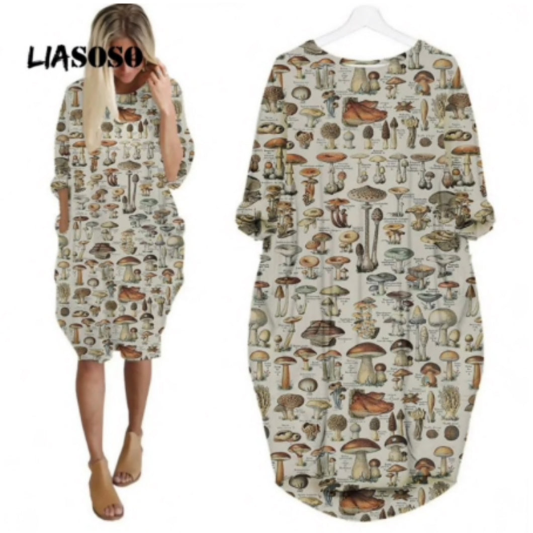 Knee Length Mushroom Dress with Pockets